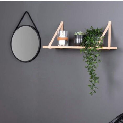 Etagère murale en bois et cuir brun 120 cm TALLINN