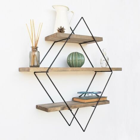 Étagère Murale en Bois et Métal, Design Fait Main, 60x60x14 cm, Pour Cuisine ou Bureau Rustique