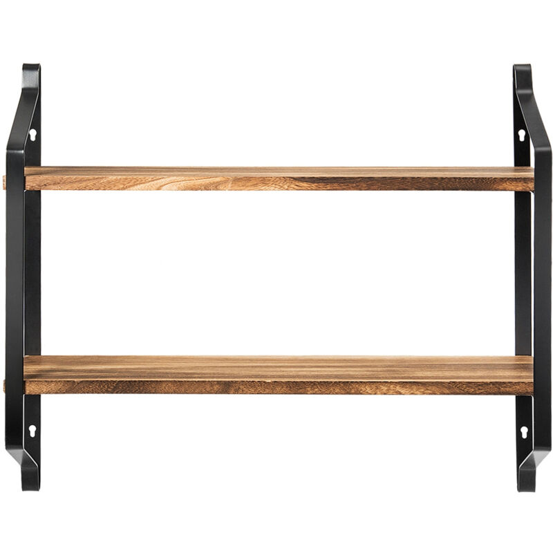 Helloshop26 - Etagere murale en bois et métal porte-épices pour cuisine etagère à 2 niveaux