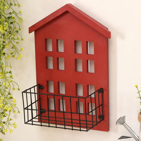 Étagère murale en bois fait main en forme de maison pour salon et chambre, couleur rouge