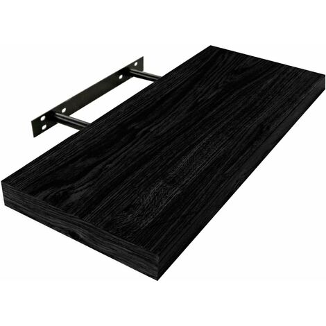 Étagère Murale en Bois Supports Dissimulés Inclus Noir -
