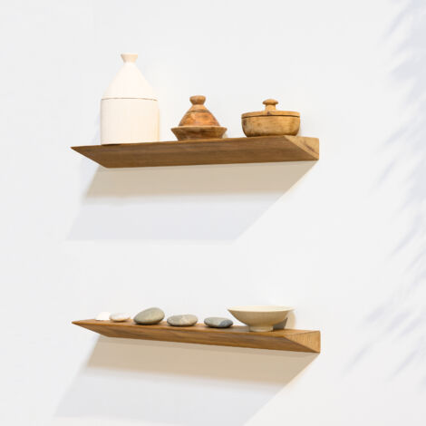 Etagère Murale en Bois Teck Huilée Rectangle - Pré-percée - 35x90x450mm - Etagère de Bureau, Cuisine, Salle de bain, Salon