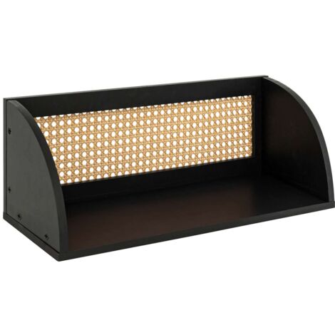 Atmosphera – Étagère murale en cannage – Bois MDF noir et beige – Dimensions 48x18x18 cm – Fixation murale non incluse – À monter soi-même