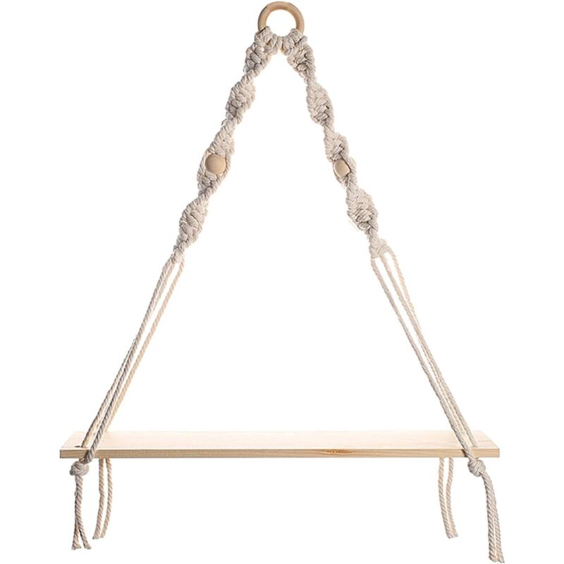 Étagère murale en macramé avec tablette bois, décoration bohème modèle suspendu