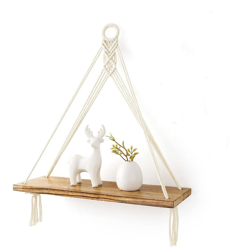 Étagère murale en macramé avec tablette en bois, décoration bohème suspendue