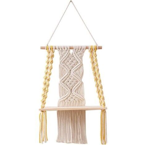 Étagère murale en macramé style bohème pour chambre à coucher - Art mural en macramé en corde tissée - Décoration bohème pour étagère de salle de bain