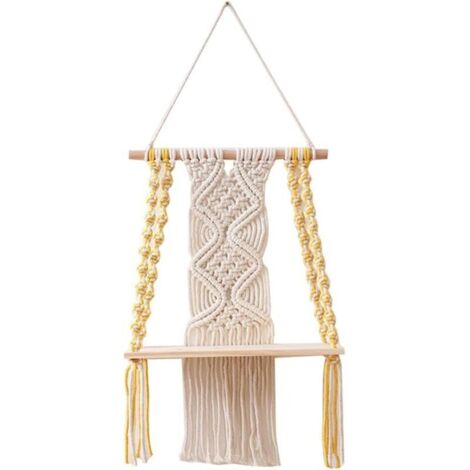 Étagère murale en macramé style bohème pour chambre à coucher - Art mural en macramé en corde tissée - Décoration bohème pour étagère de salle de bain