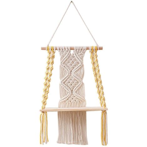 Étagère murale en macramé style bohème pour chambre à coucher - Corde tressée