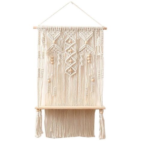 Étagère murale en macramé tissé à la main, étagère en bois, idéale pour les mariages, les fêtes, les chambres et la décoration intérieure.