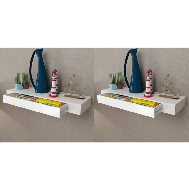 Vidaxl - tagères murales avec tiroirs 2 pcs Blanc 80 cm