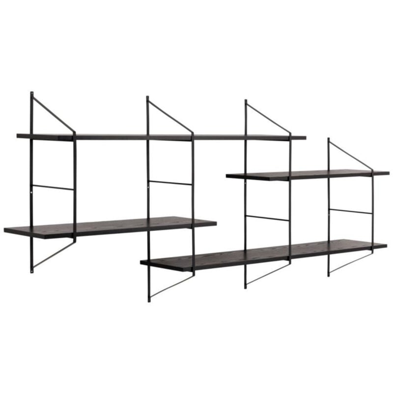Hellin - tagère murale en métal et 4 tablettes en bois noir cendré - vaik