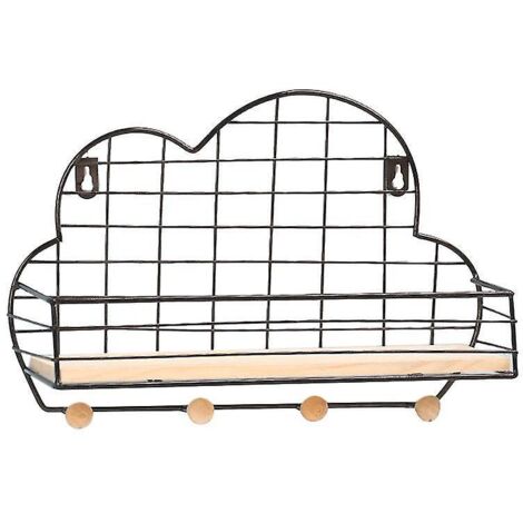 Étagère murale en métal et bois avec paniers, crochets, porte-livres et organisateur de rangement - Noir Cloud