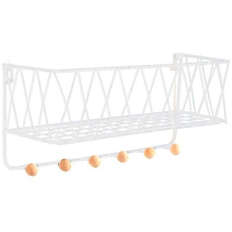 Étagère murale en métal et bois avec paniers et crochets, porte-livres, organisateur de rangement blanc L