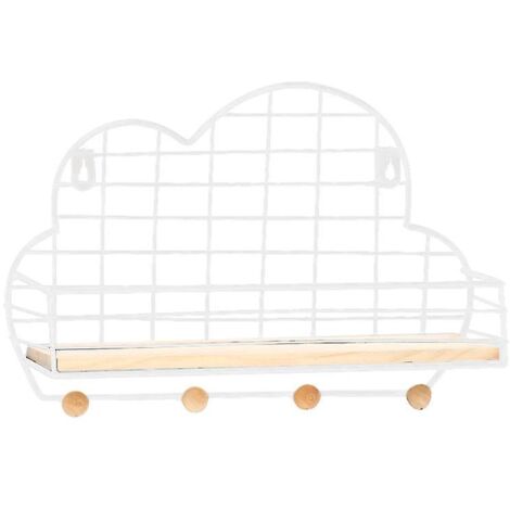 Étagère murale en métal et bois avec paniers et crochets, porte-livres, organisateur de rangement, Blanc nuage