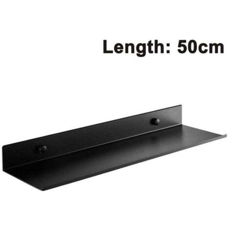 étagère murale en métal étagère de douche Salle de bain étagère murale en aluminium étagère de douche étagère flottante décorative pour chambre cuisine bureau Noir 50 cm