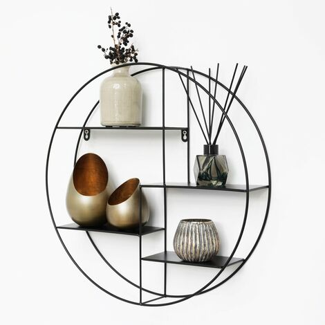 Etagère murale en métal noir avec 4 plaches - Ronde - 50x10 cm