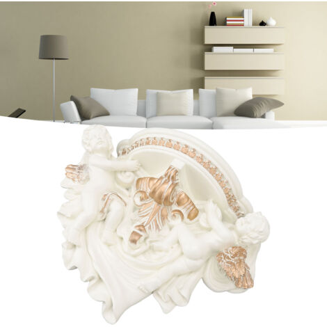 Étagère murale en résine Angel beige doré, rack décoratif européen élégant pour salon/chambre/cuisine avec 2 vis et 2 tubes d'expansion