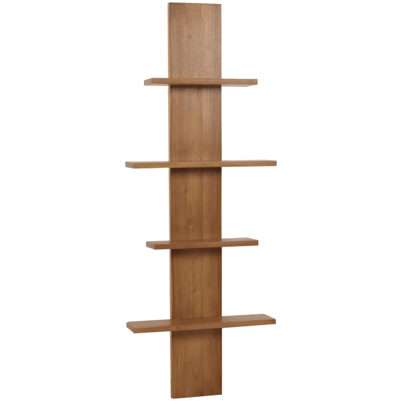 HHG - tagère murale en teck 499, Étagère de salle de bain Étagère suspendue, teck de qualité B-Grade (bois de cœur, 20-30 ans), 51x56x15cm