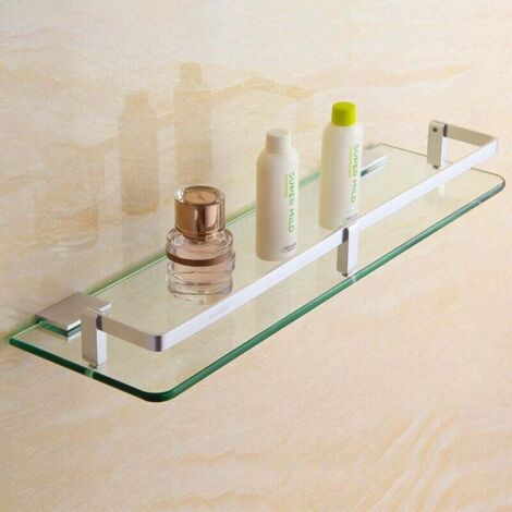 Étagère murale en verre pour salle de bain - Étagère de lavabo en verre avec rails coulissants chromés - Étagère de douche 50 x 14 cm - Rangement pour accessoires de salle de bain