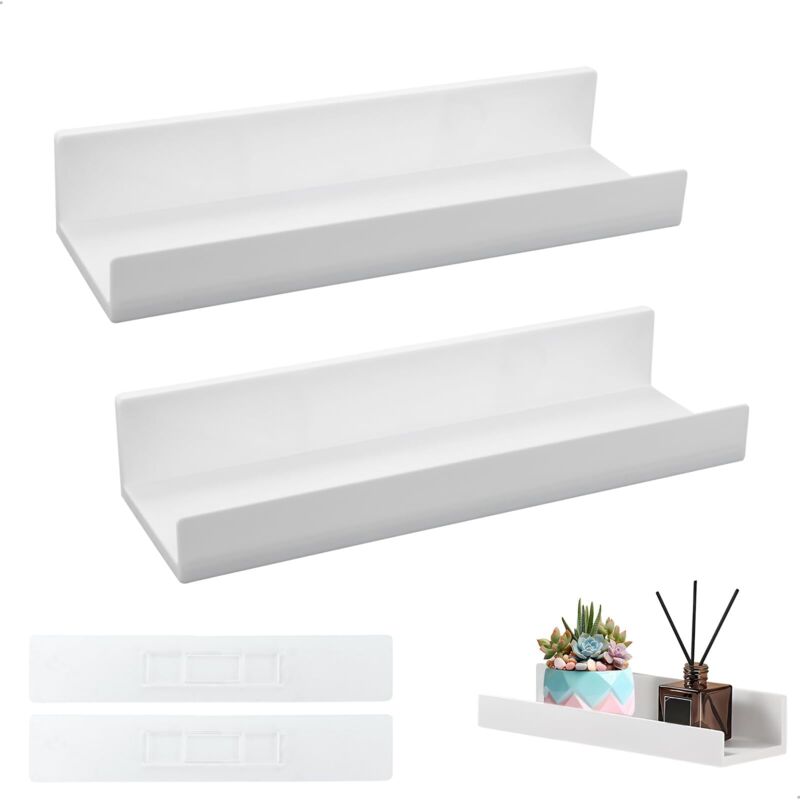 Étagère Murale, Etage Mural Blanche, Etagere Murale sans Percage pour Rangement Livres/Photos, Tablette Flottant pour Salle de Bains, Salon, Cuisine,