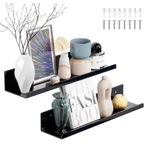 Etagere Murale Étagère Flottante 40cm, Lot de 2 Étagère Invisible Chambre d'enfant, Bibliotheque Murale Facile à Nettoyer, Étagère Flottante pour Salon Chambre Salle de Bain (Noire)