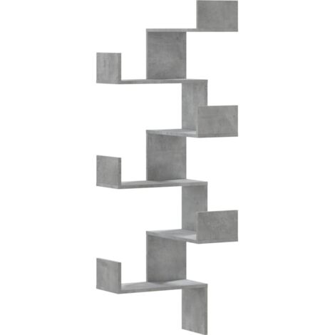 Étagère murale  Étagère flottante d'angle gris béton 45x45x147cm bois d'ingénierie