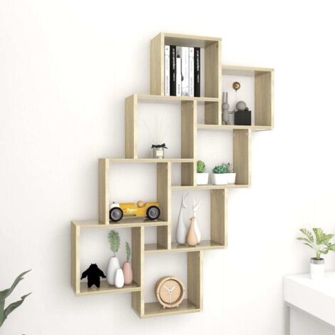 Étagère murale-Étagère flottante-Étagère de rangement suspendue cube Chêne sonoma 90x15x119 cm Bois d’ingénierie 236305