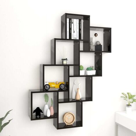 Étagère murale-Étagère flottante-Étagère de rangement suspendue cube Noir 90x15x119 cm Bois d’ingénierie 816435