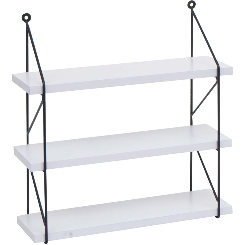 Décoshop26 - tagère murale étagère suspendue 3 niveaux en métal et bois blanc 40x40x13 cm 040008676