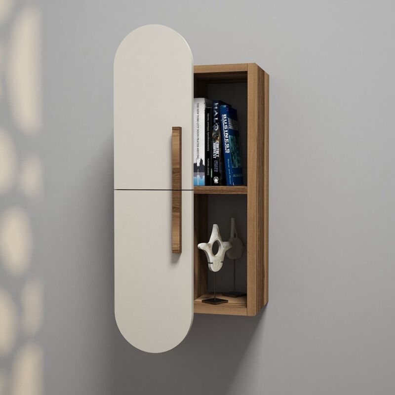 Étagère murale façade ovale Ellipsis L35xH80cm Bois et Blanc crème Étagère murale façade ovale Ellipsis L35xH80cm Bois et Blanc crème