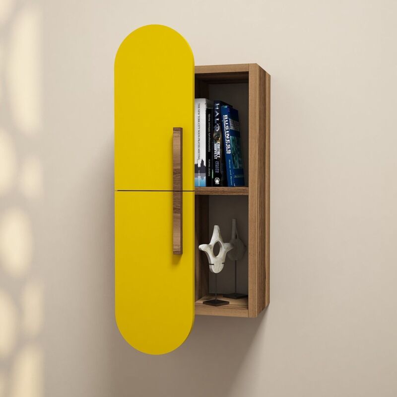 Étagère murale façade ovale Ellipsis L35xH80cm Bois et Jaune