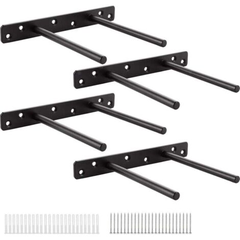 Etagere Murale Fixation Invisible Double Pôle, Support Etagere Murale - 30 cm - Noir - Lot de 4