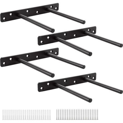 Etagere Murale Fixation Invisible Double Pôle, Support Etagere Murale - 30 cm - Noir - Lot de 4