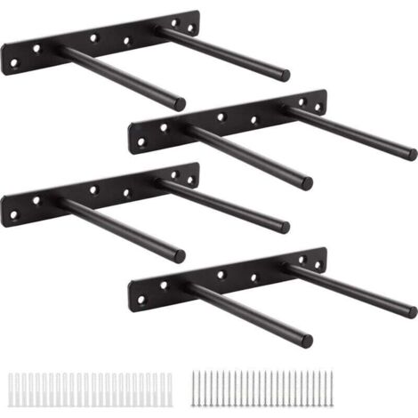 Etagere Murale Fixation Invisible Double Pôle, Support Etagere Murale - 30 cm - Noir - Lot de 4