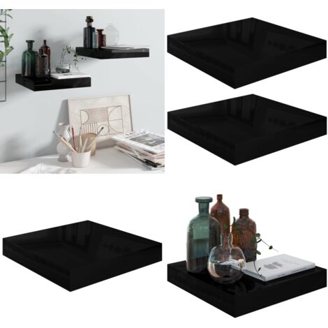 Étagère murale flottante 2 pcs Noir brillant 23x23,5x3,8 cm MDF - Étagère Murale - Étagère Flottante - Décoration Murale - Rangement Mural - Meuble Déco - Home & Living