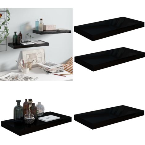 Étagère murale flottante 2 pcs Noir brillant 50x23x3,8 cm MDF - Étagère Murale - Étagère Flottante - Rangement Mural - Décoration Murale - Meuble Déco - Home & Living