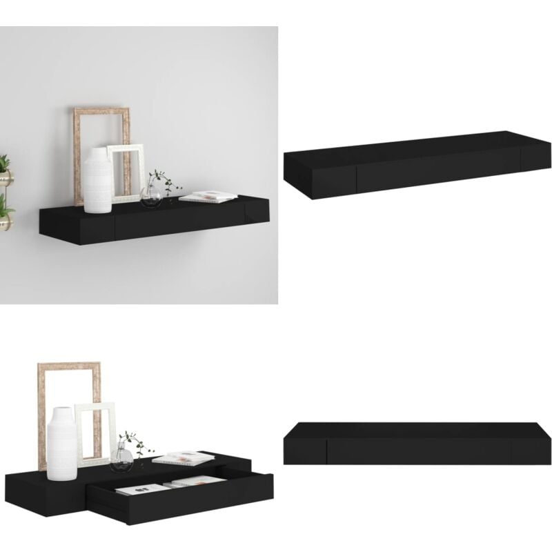 Vidaxl - tagère murale flottante avec tiroir Noir 80x25x8 cm - Étagère Murale - Étagère Flottante - Rangement Mural - Décoration Murale - Meuble Noir