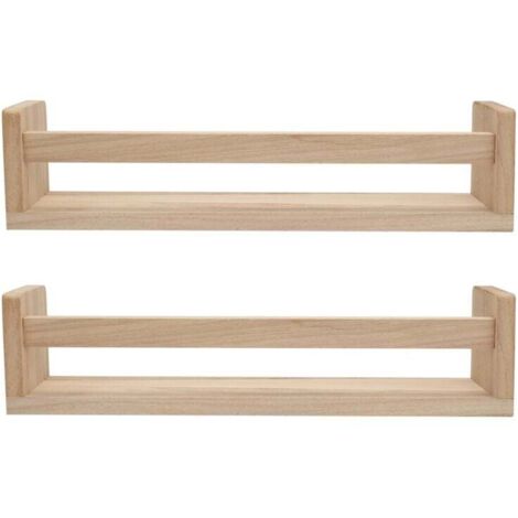 Étagère Murale Flottante En Bois Naturel 2 Pièces Bibliothèque Enfant Chambre Décor Bain Épices Cuisine
