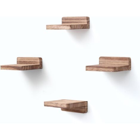 Étagère murale flottante - Ensemble de 4 pièces - Bois de paulownia - Design carré dissimulé - Convient pour le salon et la chambre - 10,2 x 10,2 x 4 cm Noir (Légèrement brûlé [Ensemble de 4])