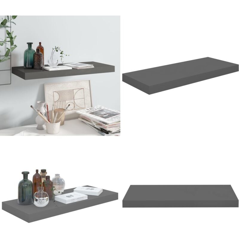 Étagère murale flottante Gris brillant 60x23,5x3,8 cm MDF - Étagère Murale - Étagère Flottante - Décoration Murale - Rangement Mural - Meuble Design
