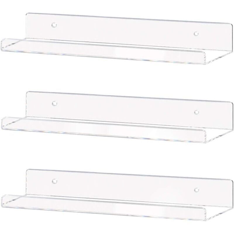 Tagère murale flottante invisible en acrylique transparent de 38 cm, étagère murale pour livres d'enfants (lot de 3)