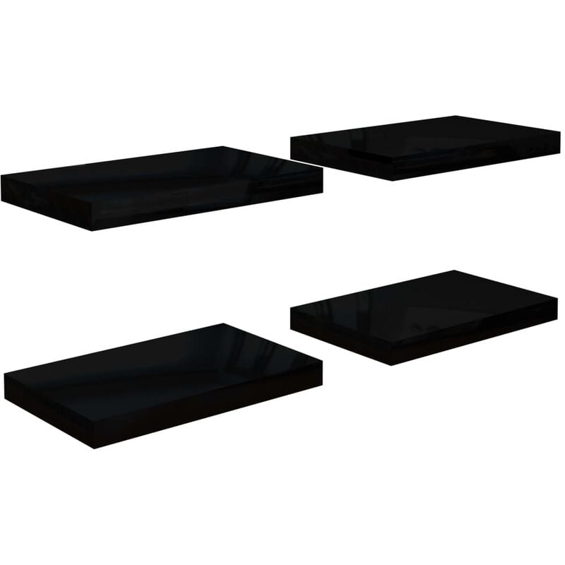 Ensemble de 4 étagères 40x23 cm avec suspension en bois disponible en différentes couleurs Couleur : Noir brillant