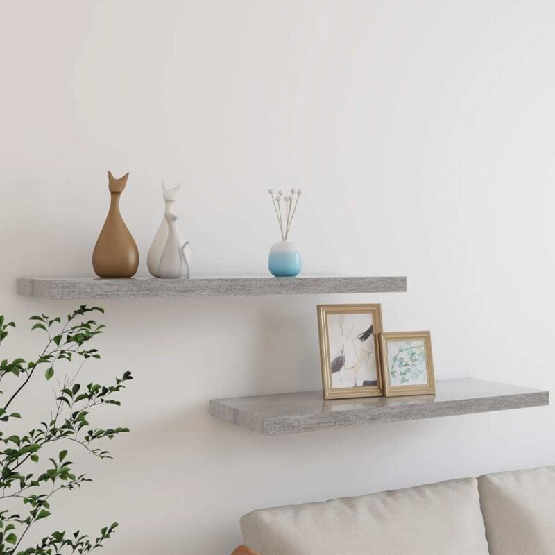 Tagères murales flottantes 2 pcs Gris béton 80x23,5x3,8 cm mdf