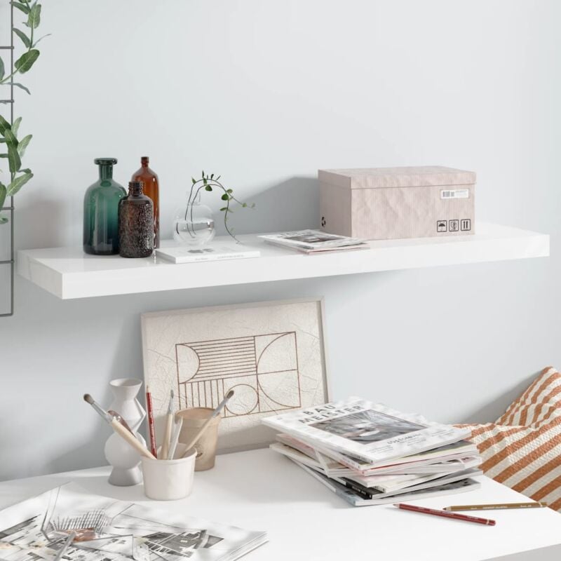 Vidaxl - tagère murale flottante Blanc brillant 90x23,5x3,8 cm mdf