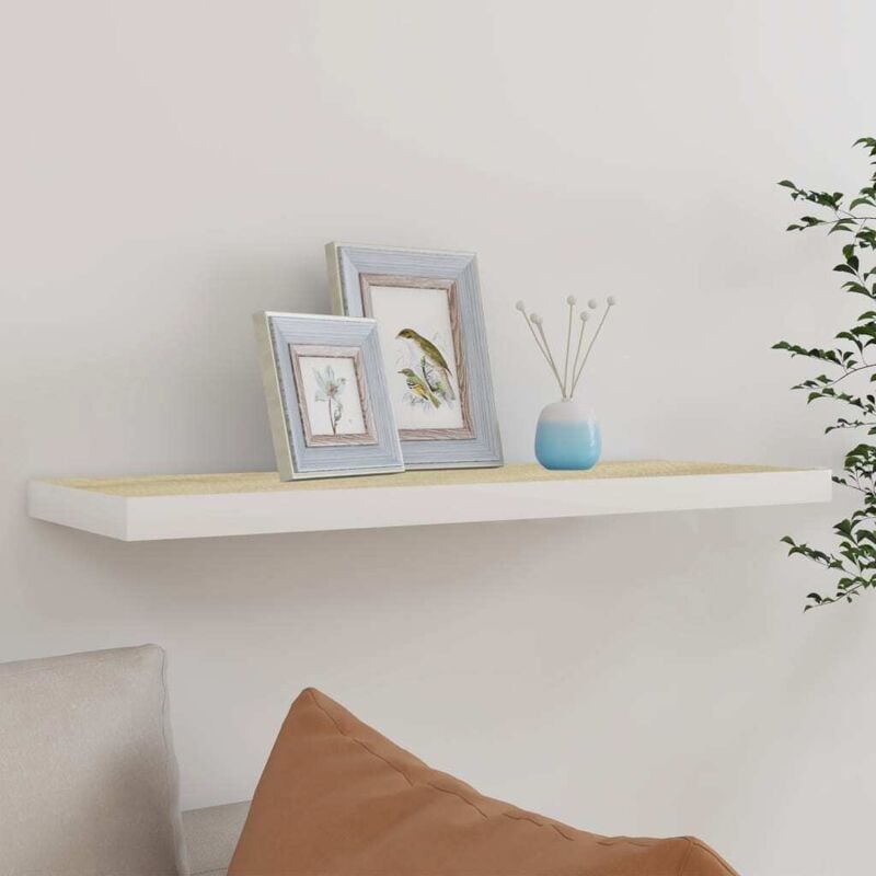 Tagère murale flottante Chêne et blanc 80x23,5x3,8 cm mdf