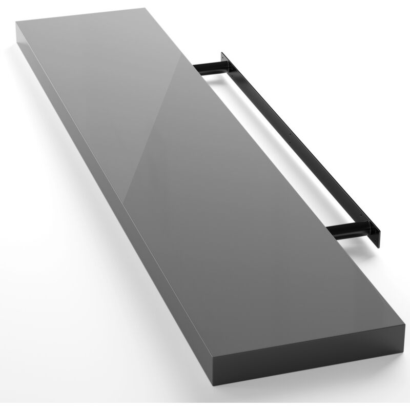 Casaria - tagère murale flottante mdf robuste effet flottant support de fixation inclus étagère bois rangement livre 110 cm Gris brillant