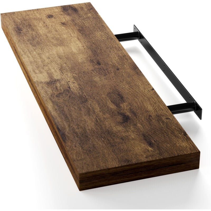 Tagère murale flottante mdf robuste effet flottant support de fixation inclus étagère bois rangement livre 70 cm Chêne foncé - Casaria