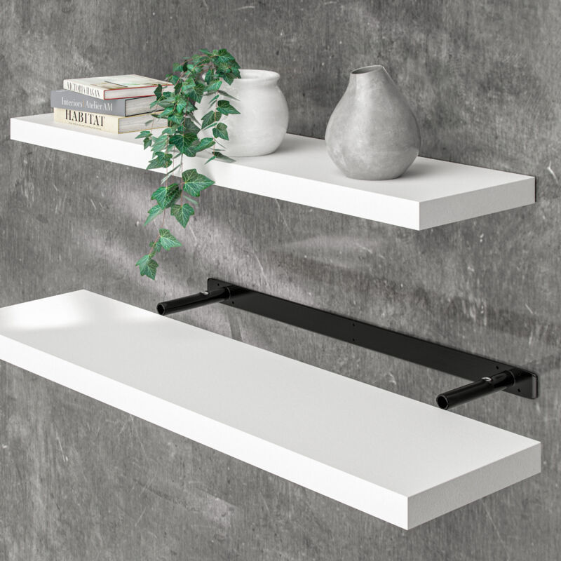 Casaria - tagère murale flottante mdf robuste effet flottant support de fixation inclus étagère bois rangement livre 90 cm Blanc