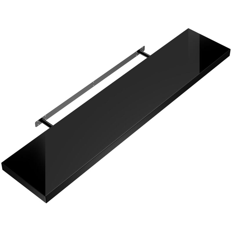 Tagère murale flottante mdf robuste effet flottant support de fixation inclus étagère bois rangement livre 50 cm Noir Brillant - Casaria