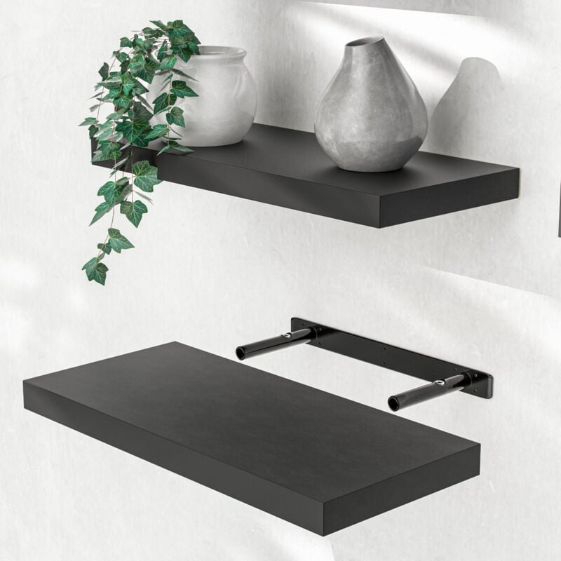 Tagère murale flottante mdf robuste effet flottant support de fixation inclus étagère bois rangement livre 50 cm Noir - Casaria